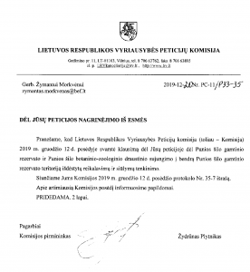 Peticijų komisijos nutarimas dėl Punios šilo peticijos svarstymo